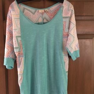 Knit top w/ scarf material inserts and sleeves